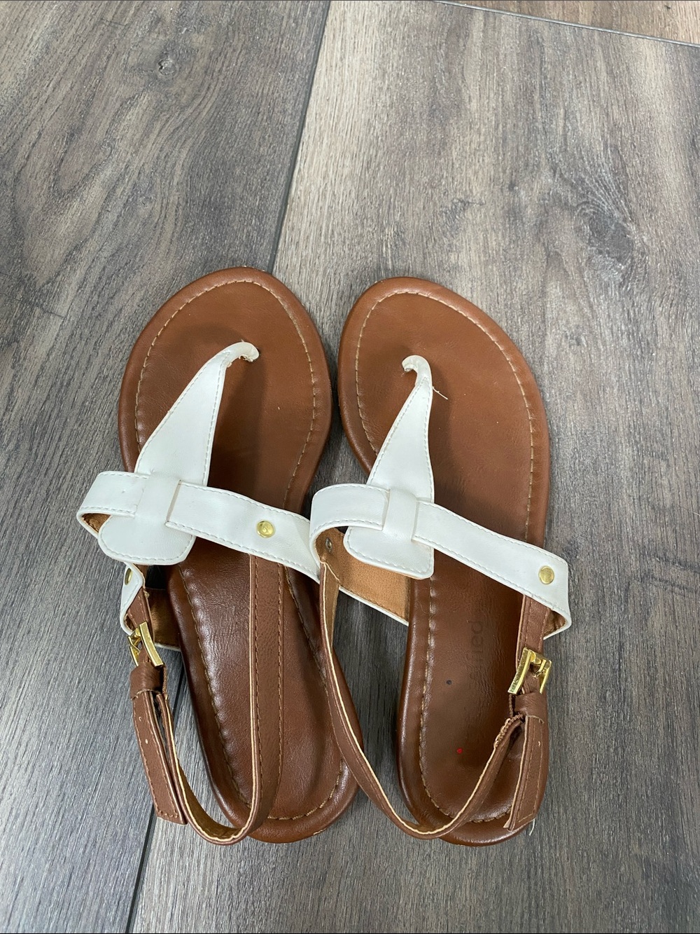 Cityclassified White and Brown Leather-Style Slingback Thong Sandals